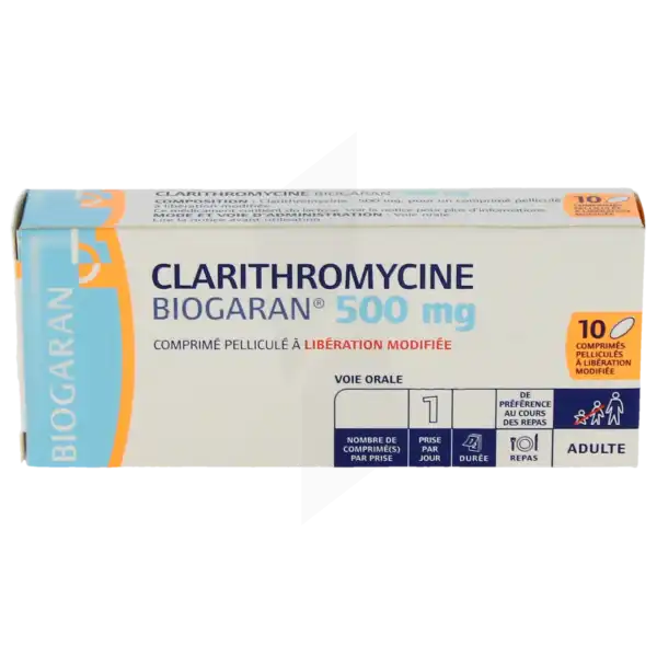 Clarithromycine Biogaran 500 Mg, Comprimé Pelliculé à Libération Modifiée