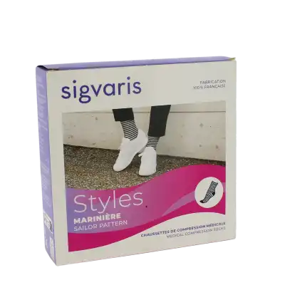 Sigvaris Styles Marinière Chaussette Classe 2 Femme Marine/Blanc Long S
