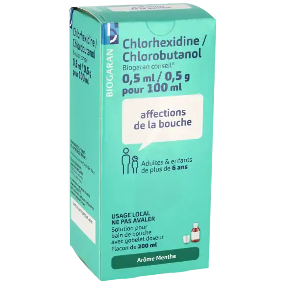 Chlorhexidine/chlorobutanol Biogaran Conseil 0,5 Ml/0,5 G Pour 100 Ml, Solution Pour Bain De Bouche En Flacon