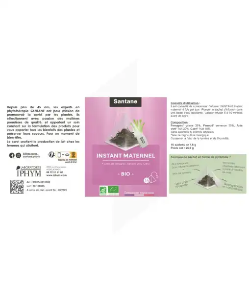 Santane Instant Maternel Infusions Bio 16 Sachets