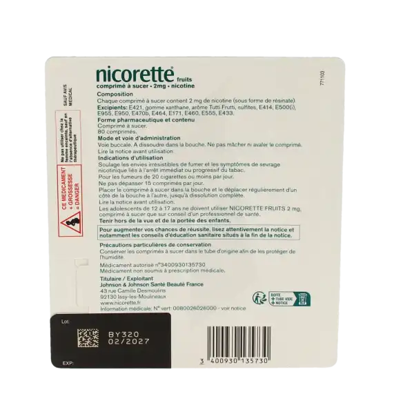 Nicorette Fruits 2 Mg, Comprimé à Sucer