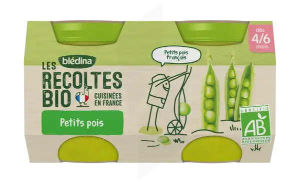 Blédina Les Récoltes Bio Petits Pois 2 Pots/130g