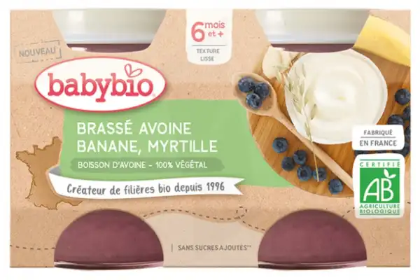 Babybio Aliment Infant Brassé Végétal Avoine Banane Myrtille 2pots/130g