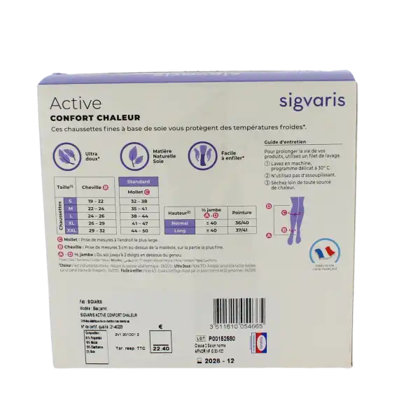 Sigvaris Active Confort Chaleur Soyance Chaussette Classe 2 Femme Noir Normal L