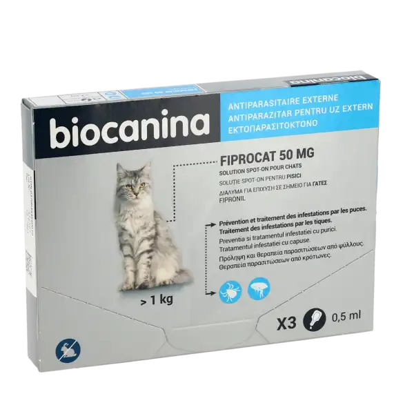 Biocanina Fiprocat 50mg Solution Pour Spot-on 3 Pipettes/0,5ml
