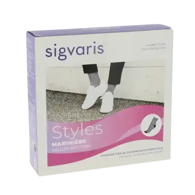 Sigvaris Styles Motifs Mariniere Chaussettes  Femme Classe 2 Marine Blanc Medium Normal à GRENOBLE