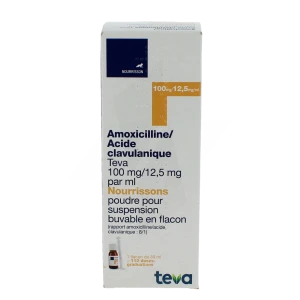 Amoxicilline/acide Clavulanique Teva 100 Mg/12,5 Mg Par Ml Nourrissons, Poudre Pour Suspension Buvable En Flacon (rapport Amoxicilline/acide Clavulanique : 8/1)
