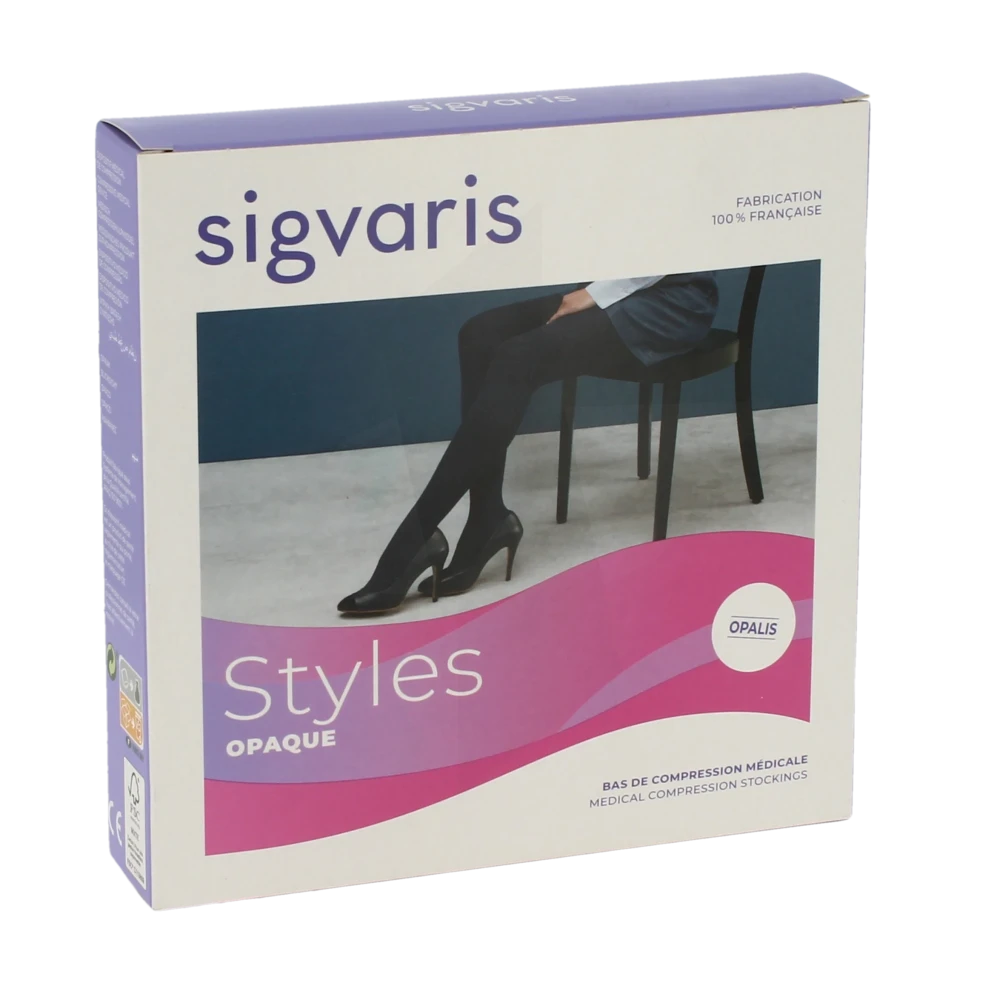 Sigvaris Styles Opaque Bas Auto-fixants  Femme Classe 2 Noir Medium Long