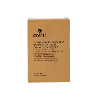 Avril Savon à Froid Visage Exfoliant Cannelle & Menthe Bio 100g