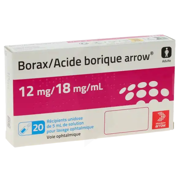 Borax / Acide Borique Arrow 12 Mg/18 Mg/ml, Solution Pour Lavage Ophtalmique En Récipient Unidose