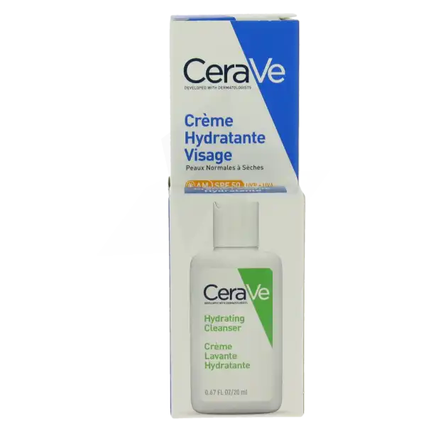 Cerave Crème Hydratante Visage Spf50 Pour Les Peaux Normales à Sèches Tube/52ml + Crème Lavante 20ml