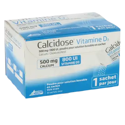 Calcidose Vitamine D3, 500 Mg/800 Ui, Poudre Pour Solution Buvable En Sachet à Nice
