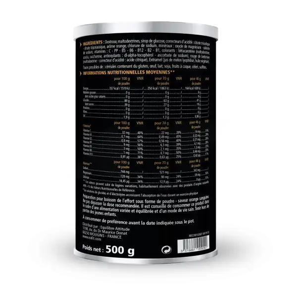 Eafit Energie Poudre Pour Boisson énergétique -3h Orange Sanguine Pot/500g