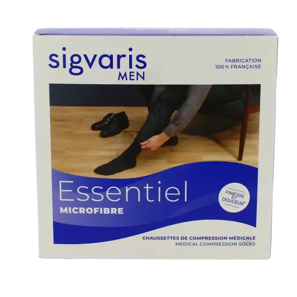 Sigvaris Essentiel Microfibre Chaussettes  Homme Classe 2 Noir Large Normal