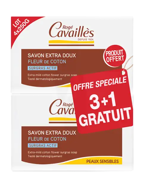 Rogé Cavaillès Savon Surgras Extra Doux Fleur De Coton 3x250g + 1 Offert
