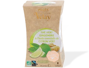 Pagès Thé Vert Gingembre à L'huile Essentielle De Citron Vert Thé Vert Bio Boîte De 20 Sachets