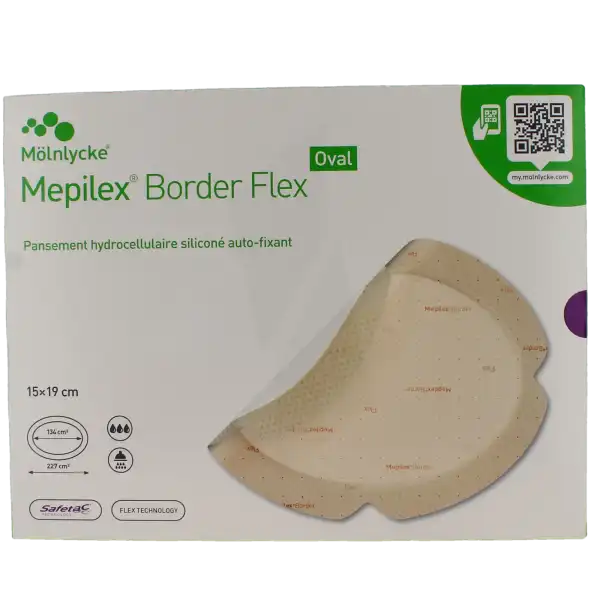 Mepilex Border Flex Oval Pansement Hydrocellulaire Adhésif Stérile Siliconé 15x19cm B/16