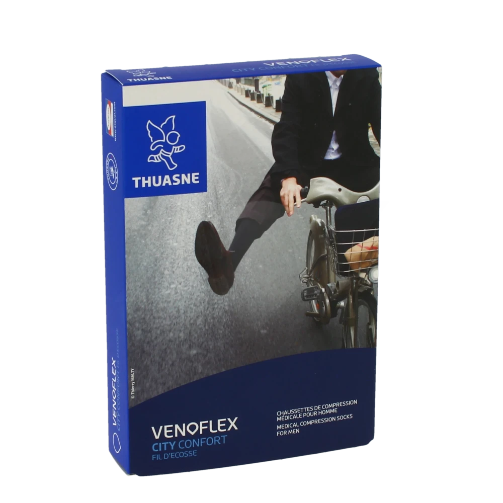 Thuasne Venoflex City 2 Chaussette Fil D'écosse Confort Homme Pied Fermé Navy T2n