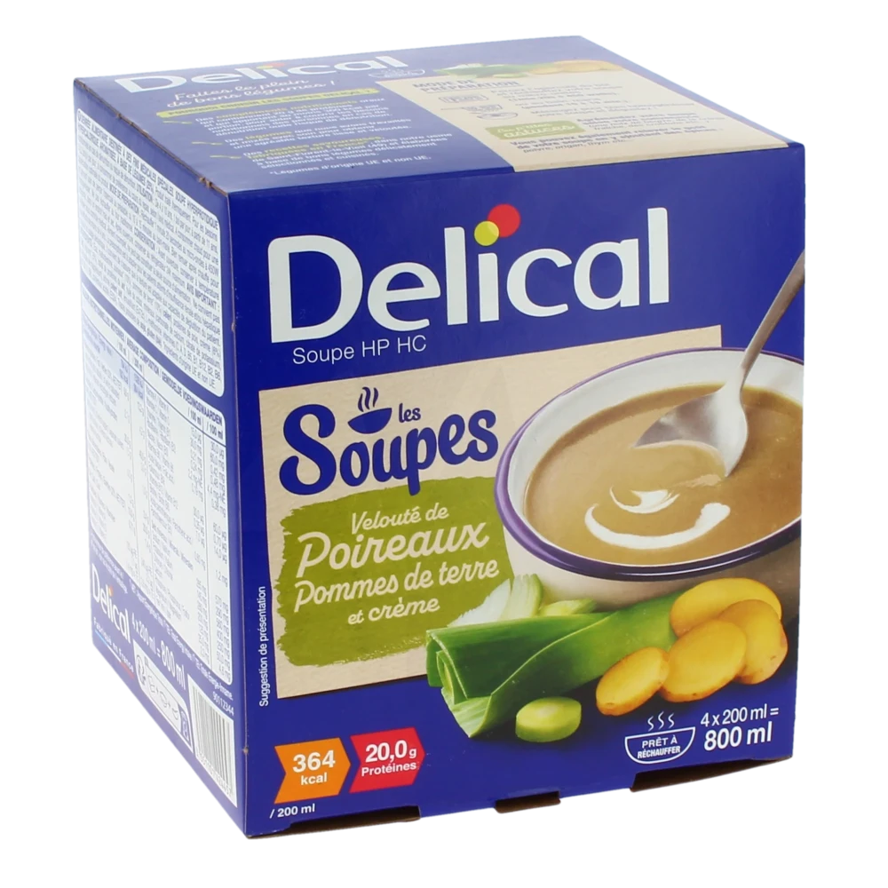Delical Soupe Hp Hc Nutriment Velouté Poireaux Pommes De Terre 4bols/200ml