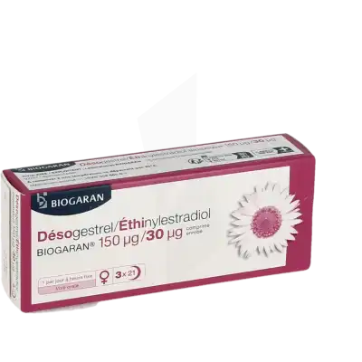 Desogestrel/ethinylestradiol Biogaran 150 Microgrammes/30 Microgrammes, Comprimé Enrobé à Bassens