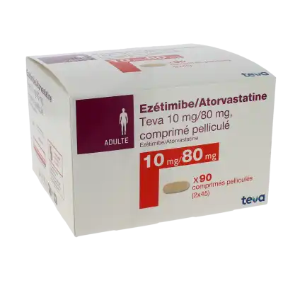 EZETIMIBE/ATORVASTATINE TEVA 10 mg/80 mg Cpr pell Plq/90 (2x45)