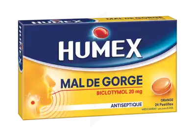HUMEX MAL DE GORGE BICLOTYMOL 20 mg ORANGE, pastille