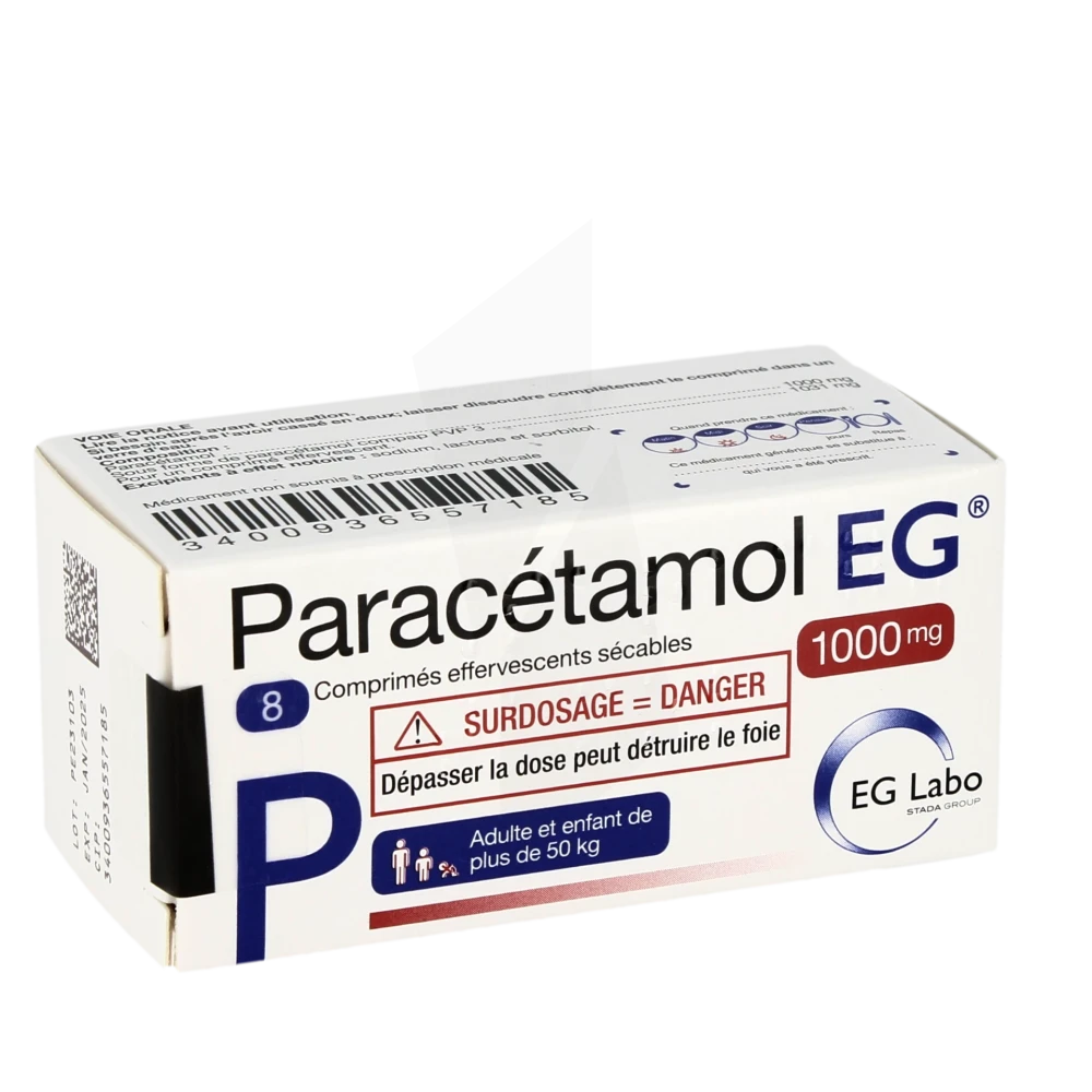 Paracetamol Eg 1000 Mg, Comprimé Effervescent Sécable