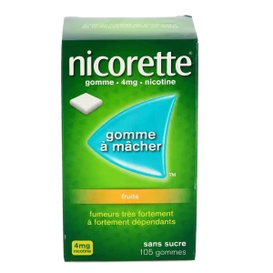 Nicorette Fruits 4 Mg Sans Sucre, Gomme à Mâcher Médicamenteuse édulcorée Au Xylitol Et à L'acésulfame Potassique