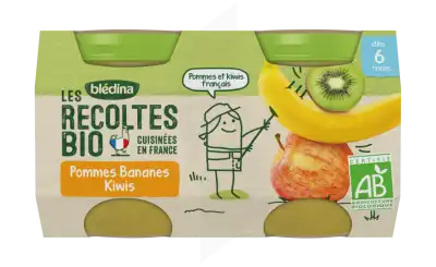 Blédina Les Récoltes Bio Pommes Bananes Kiwis 2 Pots/130g à LE PIAN MEDOC