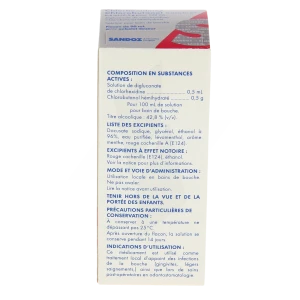 Chlorhexidine/chlorobutanol Sandoz 0,5 Ml/0,5 G Pour 100 Ml, Solution Pour Bain De Bouche Fl/90ml