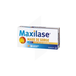 Maxilase Alpha-amylase 3000 U Ceip Cpr Enr Maux De Gorge Plq/30