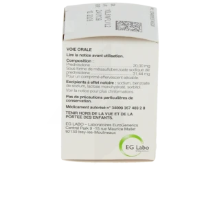 Prednisolone Eg 20 Mg, Comprimé Effervescent Sécable