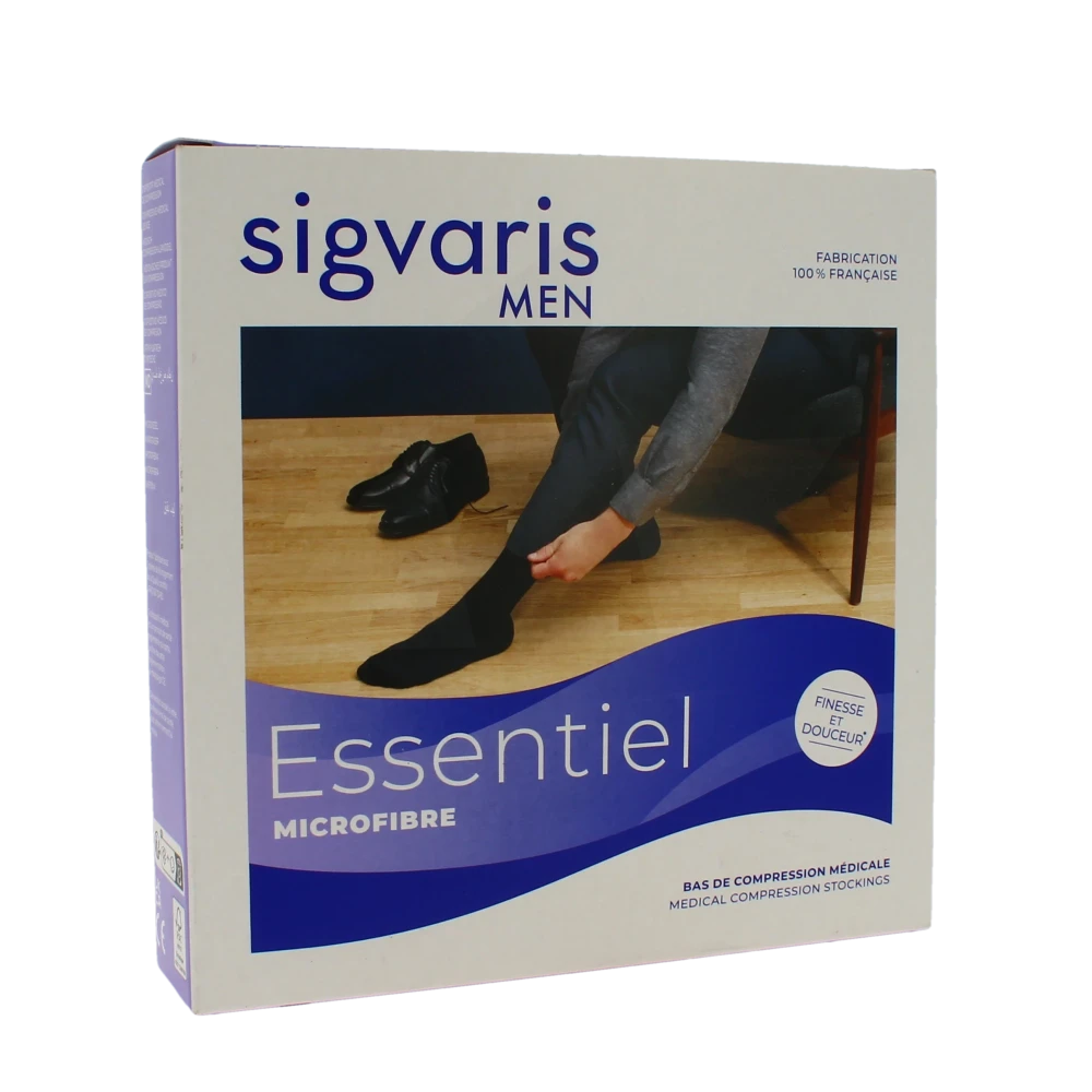 Sigvaris Essentiel Urban Microfibre Bas Auto-fixants Classe 2 Homme Gris Clair Long M