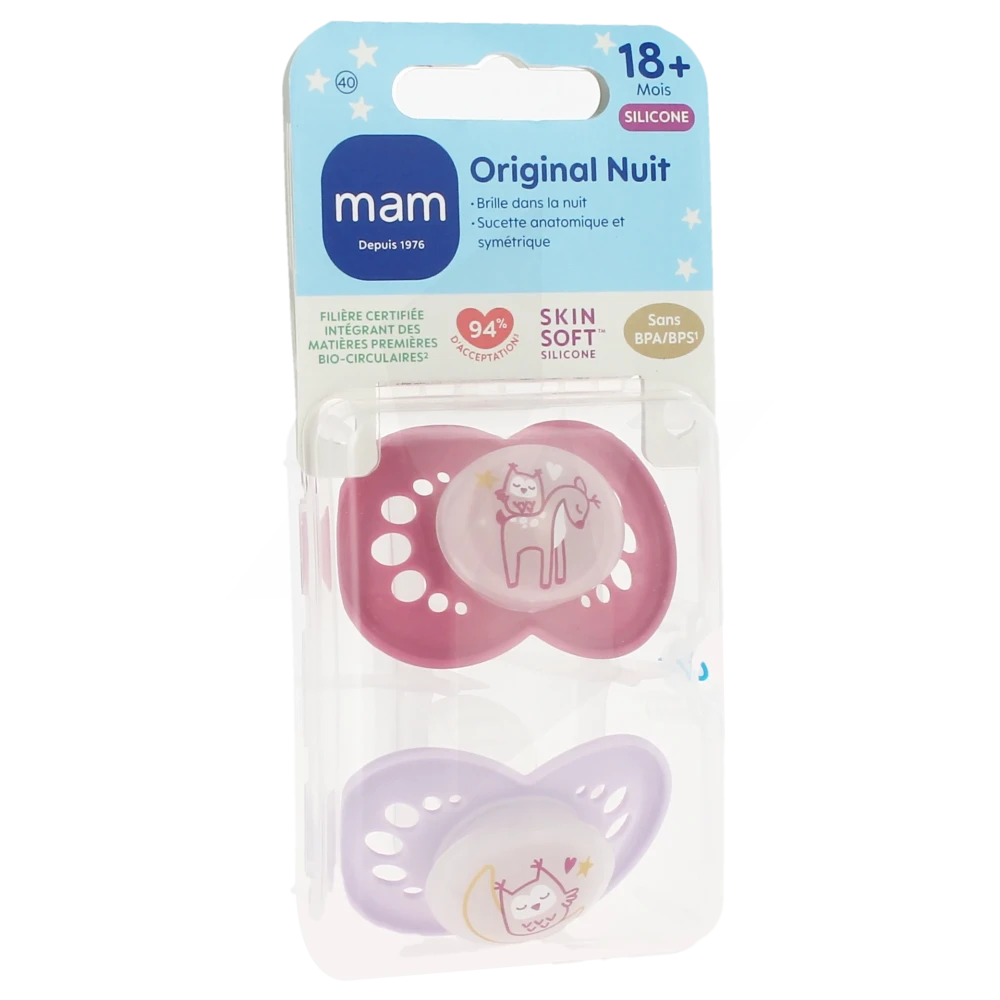 Mam Original Sucette Nuit Silicone +18mois B/2