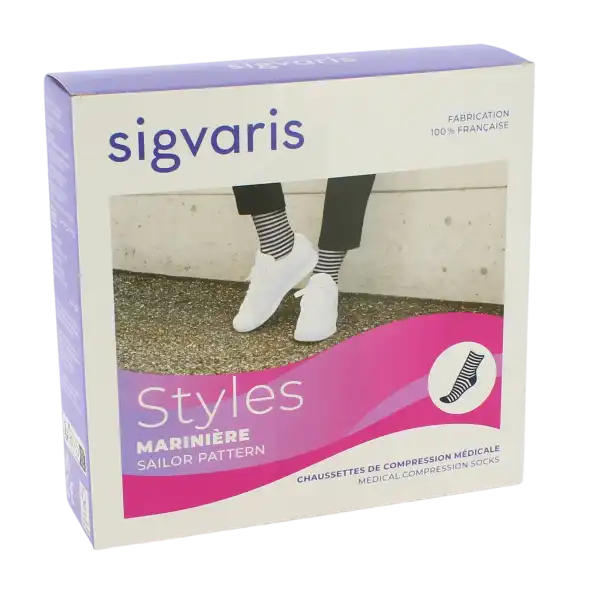 Sigvaris Styles Marinière Chaussette Classe 2 Femme Ecru/blanc Normal M