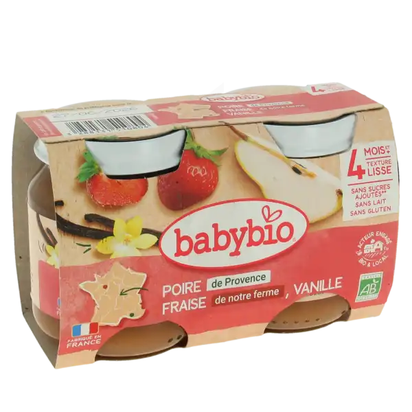 Babybio Alimentation Infantile Poire Fraises Vanille 2pots/130g