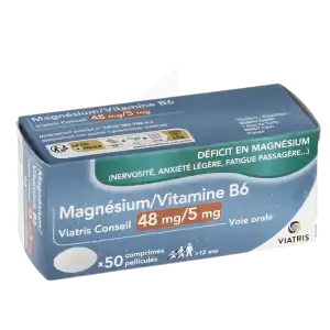 Magnesium/vitamine B6 Viatris Conseil 48 Mg/5 Mg, Comprimé Pelliculé à SAINT-PRIEST