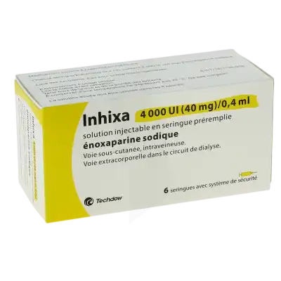 Inhixa 4 000 Ui (40 Mg) Dans 0,4 Ml, Solution Injectable En Seringue Préremplie à La Ricamarie