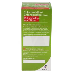Chlorhexidine/chlorobutanol Viatris 0,5 Ml/0,5 G Pour 100 Ml, Solution Pour Bain De Bouche En Flacon