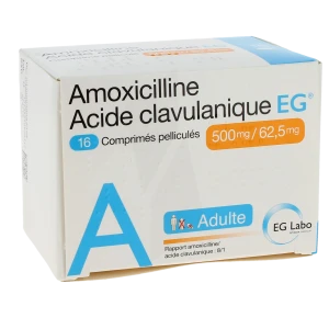Amoxicilline/acide Clavulanique Eg 500 Mg/62,5 Mg Adultes, Comprimé Pelliculé (rapport Amoxicilline/acide Clavulanique : 8/1)