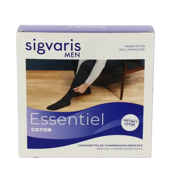 Sigvaris Essentiel Coton Chaussettes  Homme Classe 2 Noir X Large Long