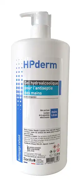 Hpderm® Gel Hydroalcoolique Désinfection Des Mains Par Friction Flacon Pompe 1l