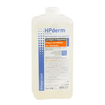 HPderm® Gel nettoyant sans parfum Lavages fréquents Peaux sensibles ou réactives Flacon 1L