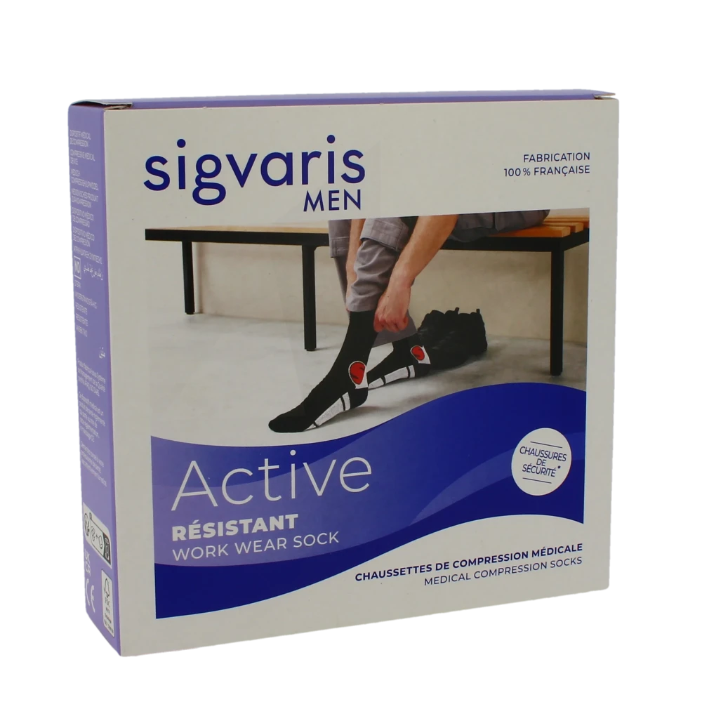 Sigvaris Active Résistant Chaussette Classe 2 Homme Noir/rouge Long L