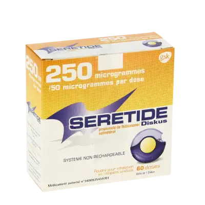 SERETIDE DISKUS 250 microgrammes/50 microgrammes/dose, poudre pour inhalation en récipient unidose