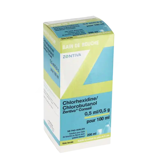 Chlorhexidine/chlorobutanol Zentiva 0,5 Ml/0,5 G Pour 100 Ml, Solution Pour Bain De Bouche En Flacon