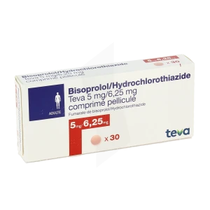 Bisoprolol/hydrochlorothiazide Teva 5 Mg/6,25 Mg, Comprimé Pelliculé