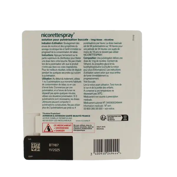 Nicorettespray 1 Mg/dose, Solution Pour Pulvérisation Buccale