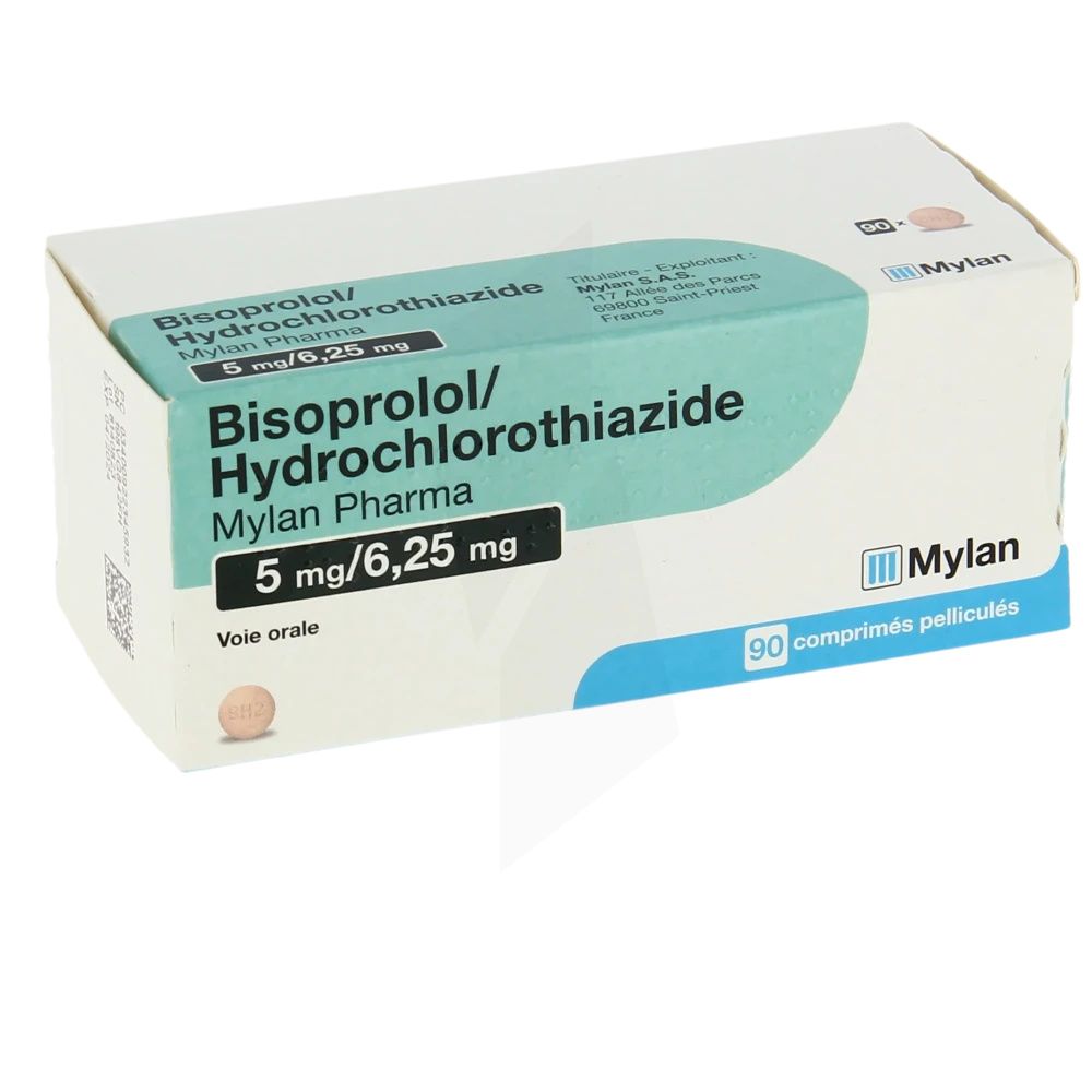 Bisoprolol/hydrochlorothiazide Viatris 5 Mg/6,25 Mg, Comprimé Pelliculé