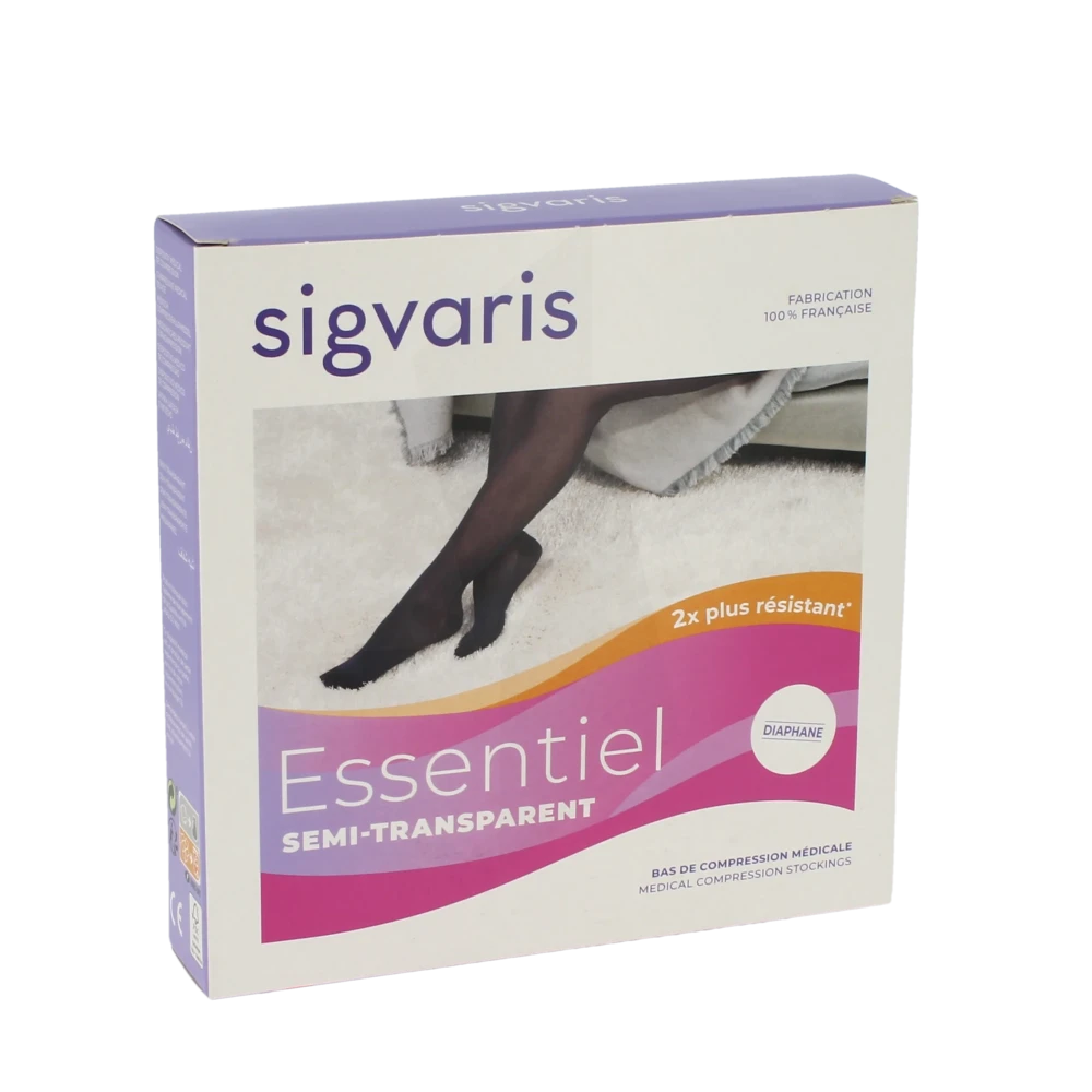 Sigvaris Essentiel Semi-transparent Bas Auto-fixants  Femme Classe 2 Noir Medium Long